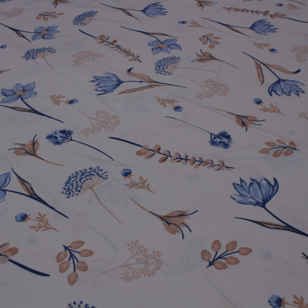 Percal Raminhos e Flores Azul