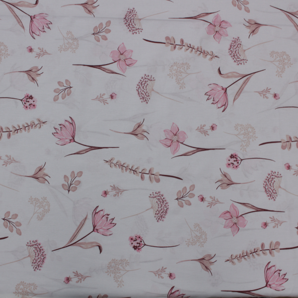 Percal Raminhos e Flores Rosa