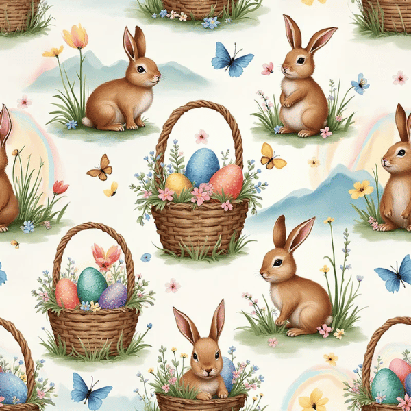 Tricoline Coelhinhos e Cesta de Páscoa