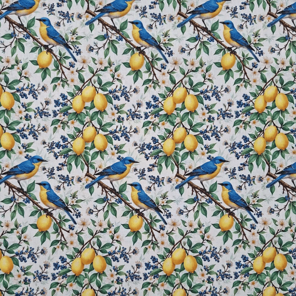 Tricoline Estampado Pássaros e Limões Sicilianos