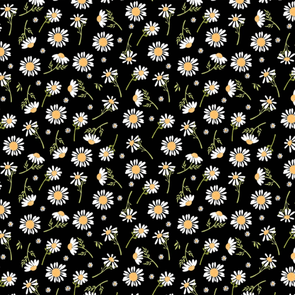 Tricoline Estampado Margaridas Preto