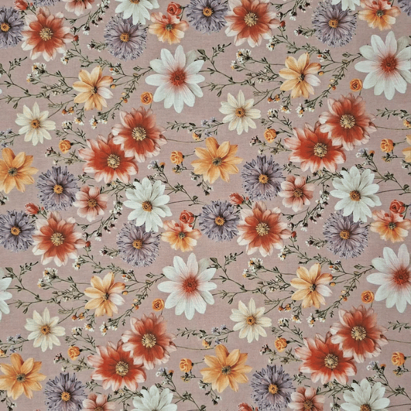 Tricoline Estampado Flores Vintage em Tons Terrosos