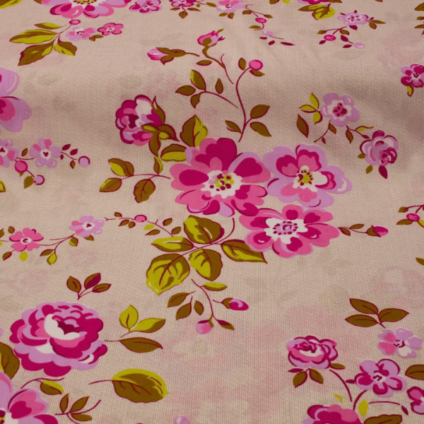 Percal Floral Rosa e Verde 100% Algodão 150 Fios - 2,48 de Largura