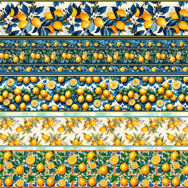 Tricoline Digital Barrado Limões Sicilianos - Meio Metro (50cm x 150cm)